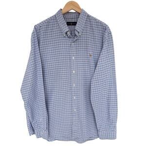 Ralph Lauren Button Up Shirt Mens XXL Blue White Check Pony Logo Long Sleeve